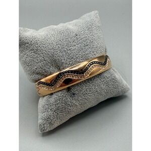Swarovski Gold Tone Hinged Bangle Bracelet Black & Clear Crystals #1061